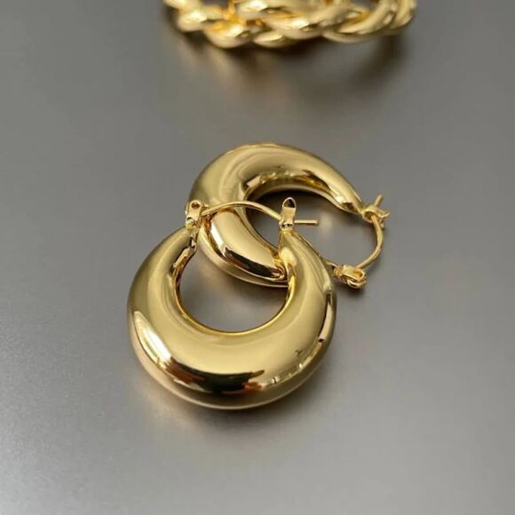Chunky Gold Hoop Earrings Hypoallergenic Non Tarnish Lightweight 14k gold plated - Picture 3 of 3